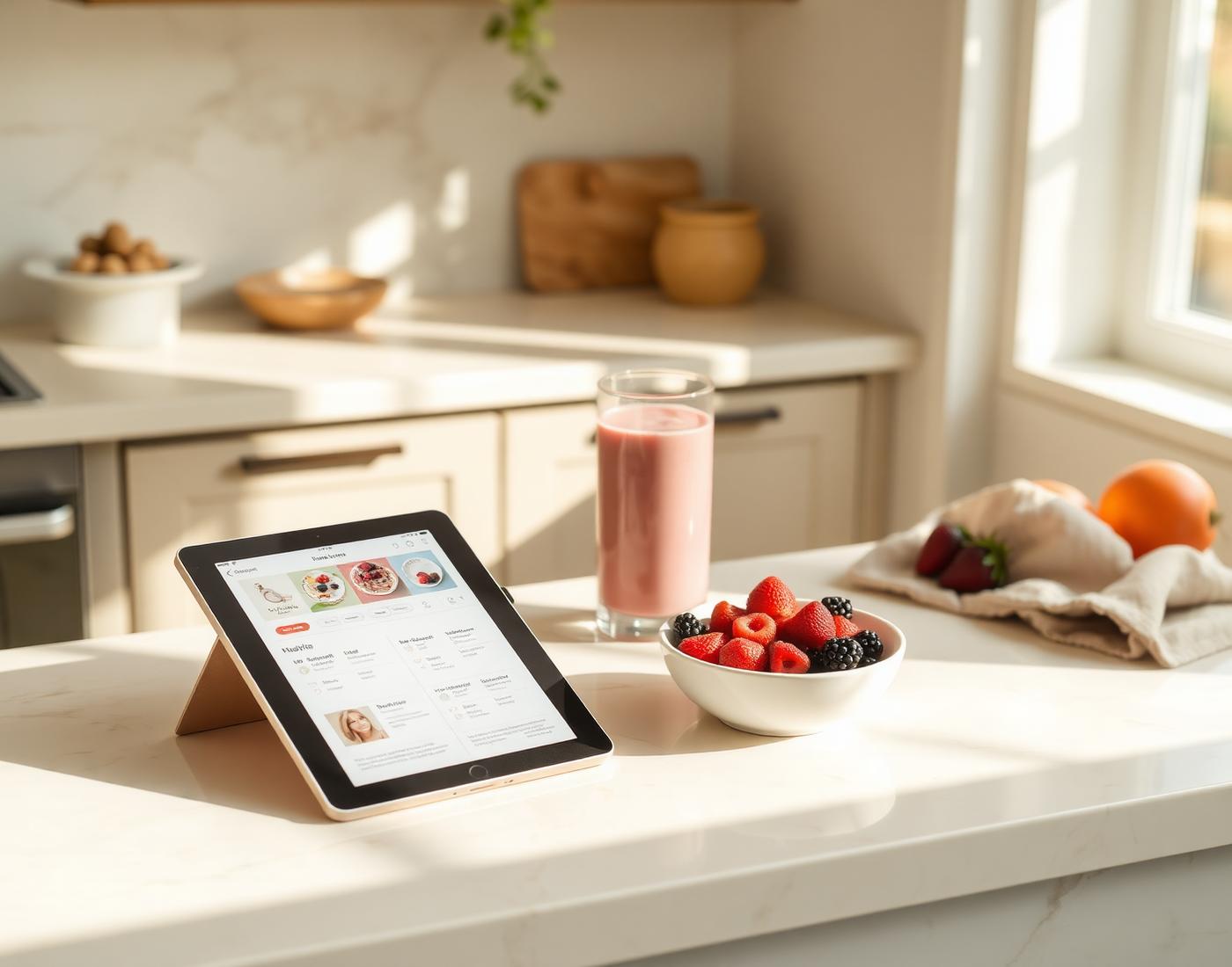 Tablet in a bright kitchen